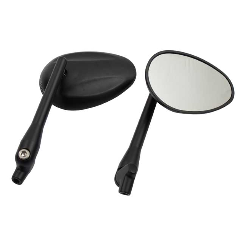 OVAL, ROTATABLE STEM MIRROR SET BLACK, LIGHT TINTED, WITH VARIOUS ADAP 980754