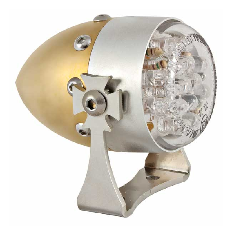 HKC, RETRO LED TAILLIGHT. MATTE BRASS. ALU FRONT RING - ECE APPROVED 982025