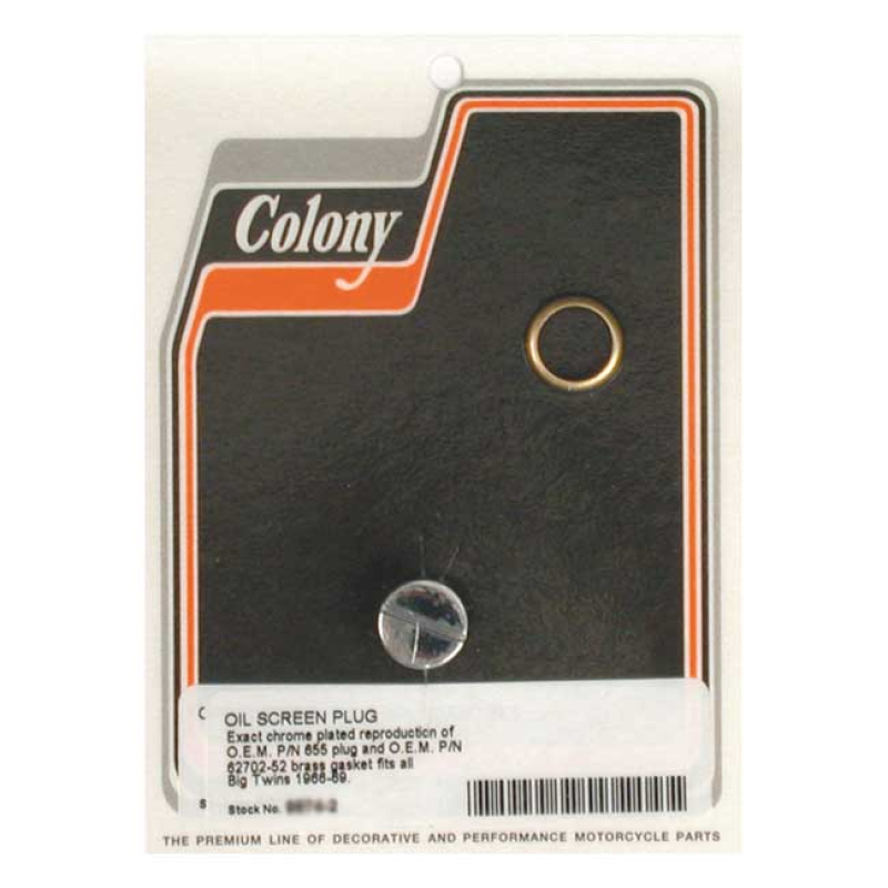 COLONY, OEM STYLE SLOTTED PLUG OIL SCREEN CRANKCASE. CHROME OEM 655 RE 989066