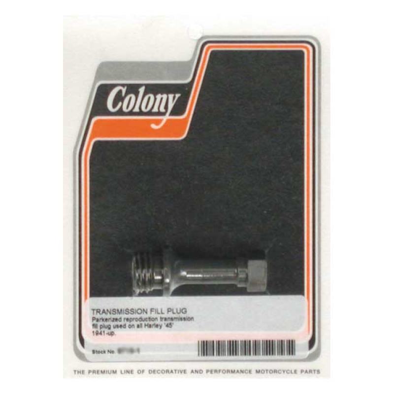 COLONY, TRANSMISSION OIL FILL PLUG. BLACK PARKERIZED OEM REPRODUCTION 989301