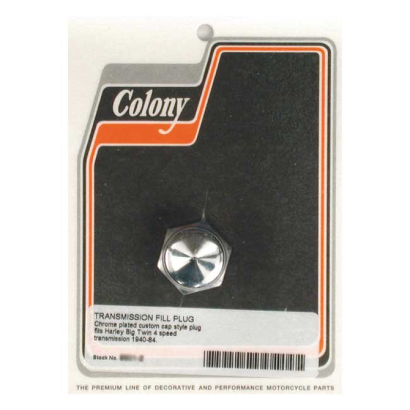 COLONY, TRANSMISSION FILL PLUG. CAP STYLE CHROME.  NO DIPSTICK.  CUSTO 989306