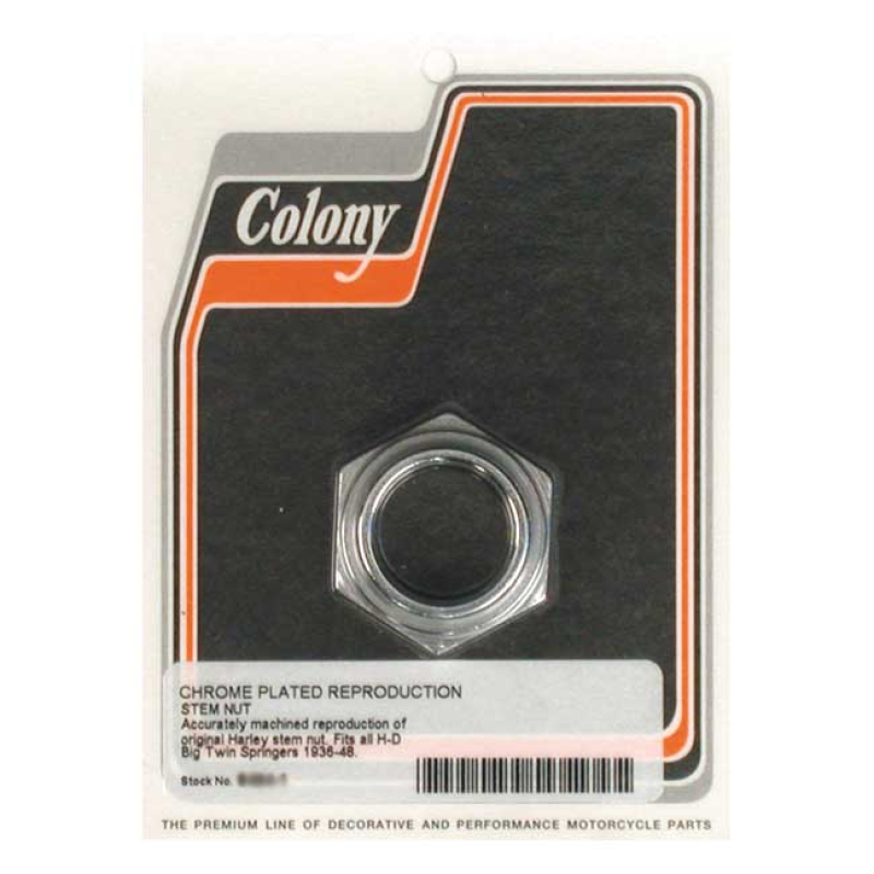 COLONY, SPRINGER FORK STEM NUT. CHROME 1"-24 THREADED.  CONE CLAMPING 989733