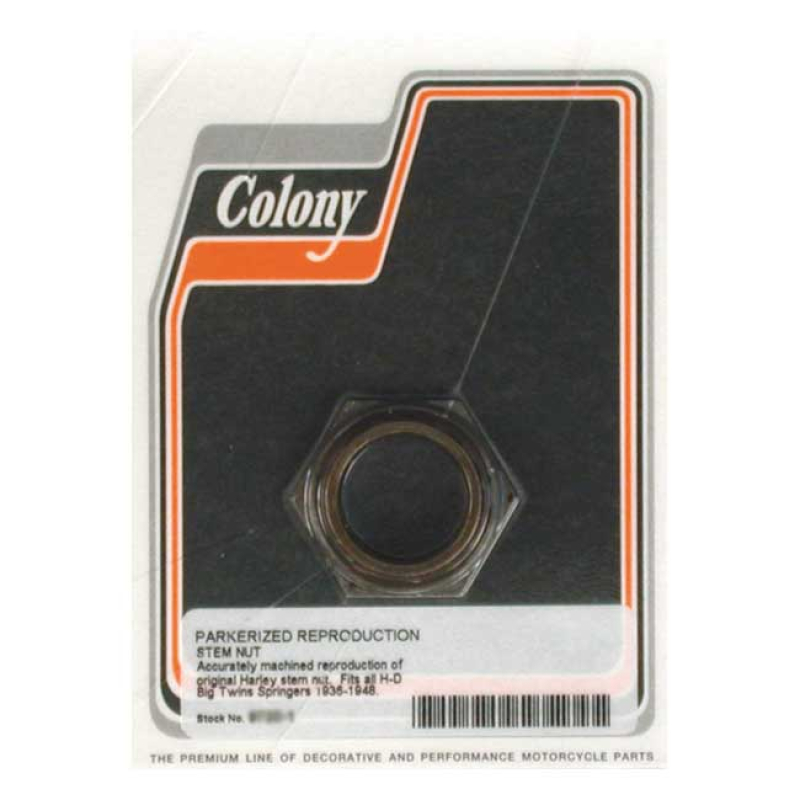 COLONY, SPRINGER FORK STEM NUT. BLACK BLACK PARKERIZED FINISH.  1"-24 989735