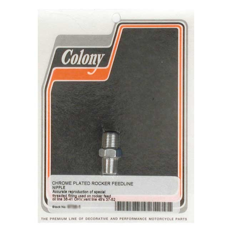 COLONY, KNUCKLE ROCKER BOX OIL FEED FITTING. CHROME CHROME PLATED. ACC 989812