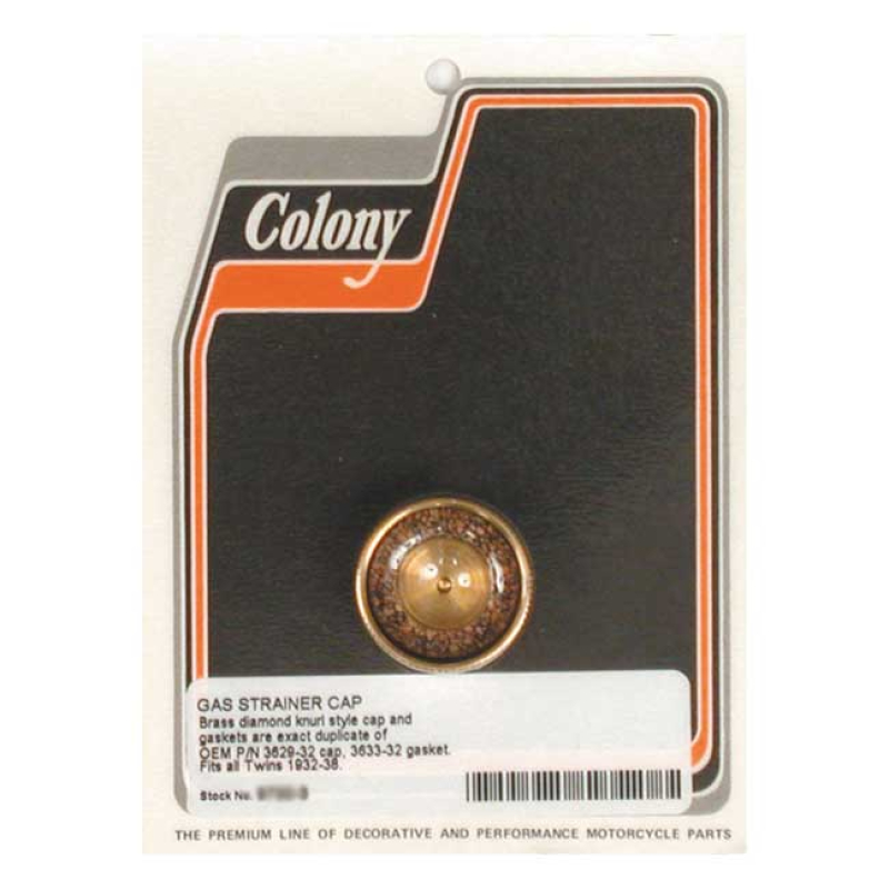 COLONY, GAS STRAINER CAP. 32-38 STYLE. BRASS BRASS DIAMOND KNURLED 32- 989831