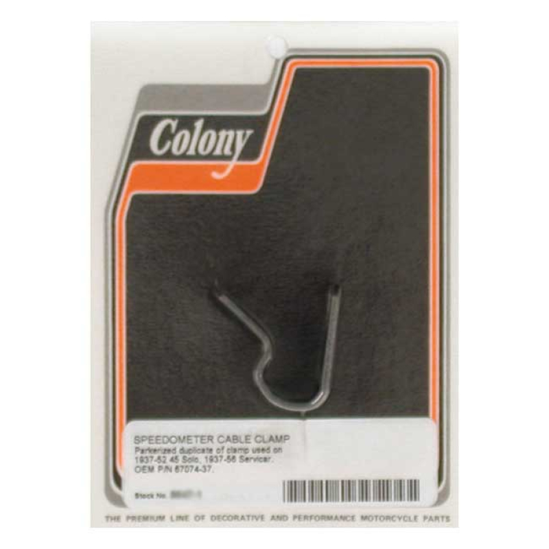 COLONY, SPEEDO CABLE CLAMP. BLACK PARKERIZED EXACT DUPLICATE OF THE OE 989852