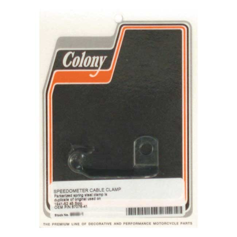 COLONY, SPEEDO CABLE CLAMP. BLACK PARKERIZED EXACT DUPLICATE OF THE OE 989853