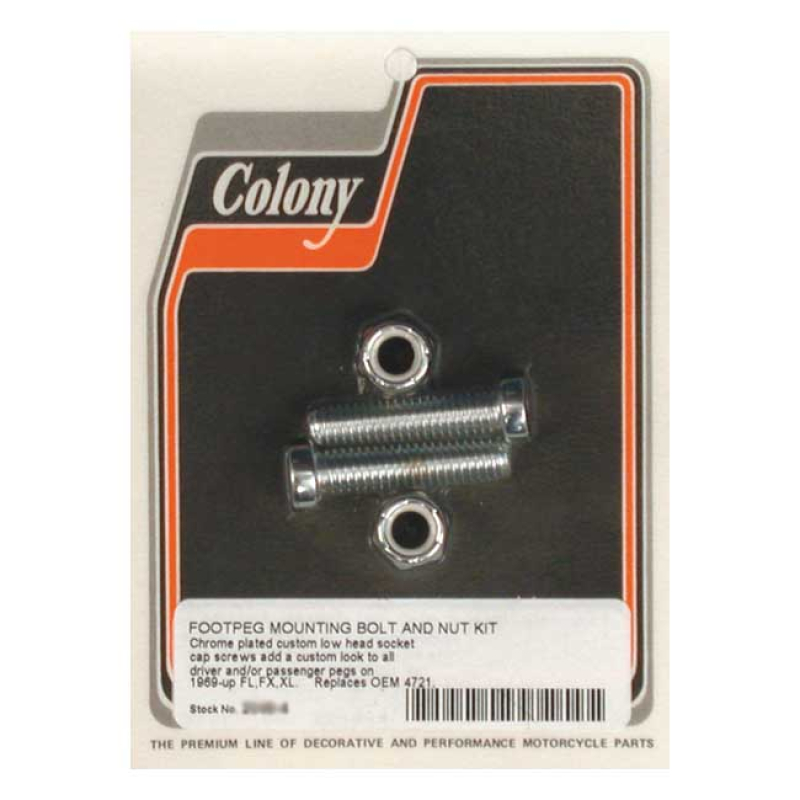 COLONY, FOOT PEG MOUNT KIT. CHROME CHROME PLATED STEEL CUSTOM LOW SOCK 989920