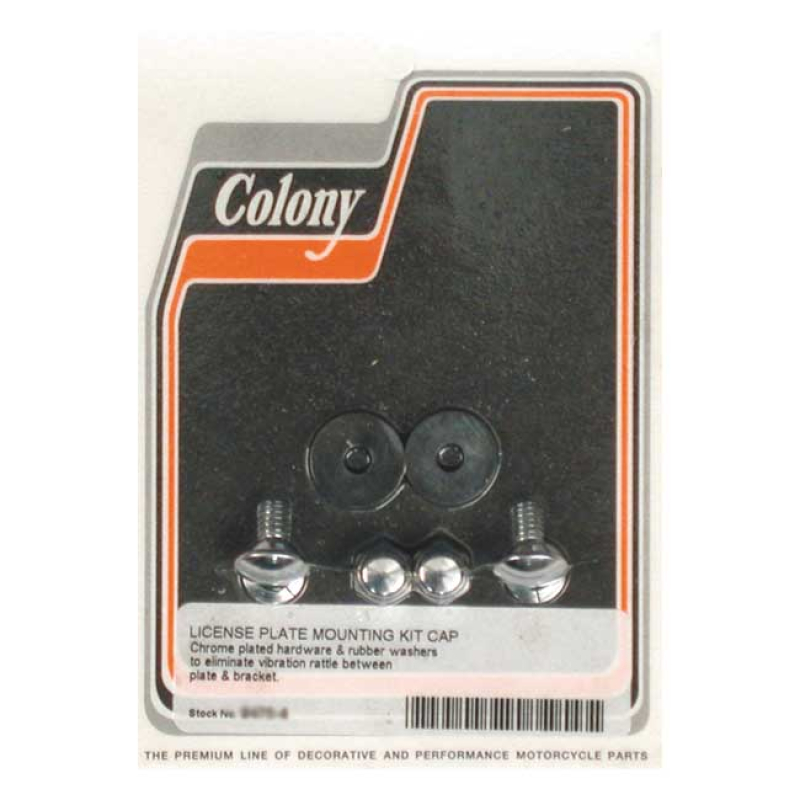 COLONY, LICENSE PLATE MOUNT KIT. CAP STYLE. CHROME CHROME PLATED INSTA 989970