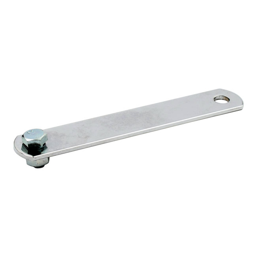 UNIVERSAL EXHAUST MOUNT BRACKET. 6" LONG, 2 HOLES CHROMED STEEL. STRAI 500994