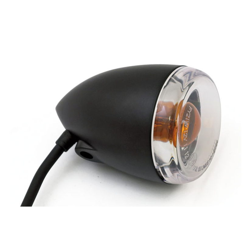LATE-STYLE TURN SIGNAL ASSEMBLY. FRONT. MATTE BLACK - FRONT USE; WITH 505123