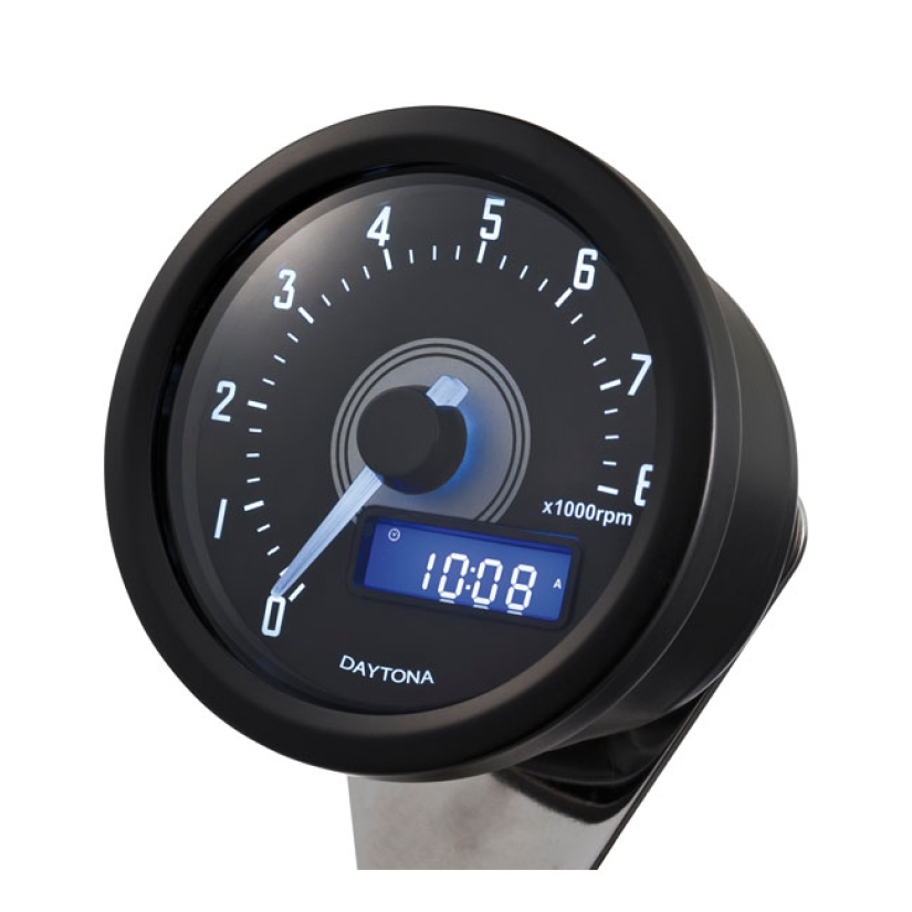 DAYTONA, VELONA 60MM TACHOMETER 8000RPM, BLACK WITH 8000RPM REDLINE. M 510153