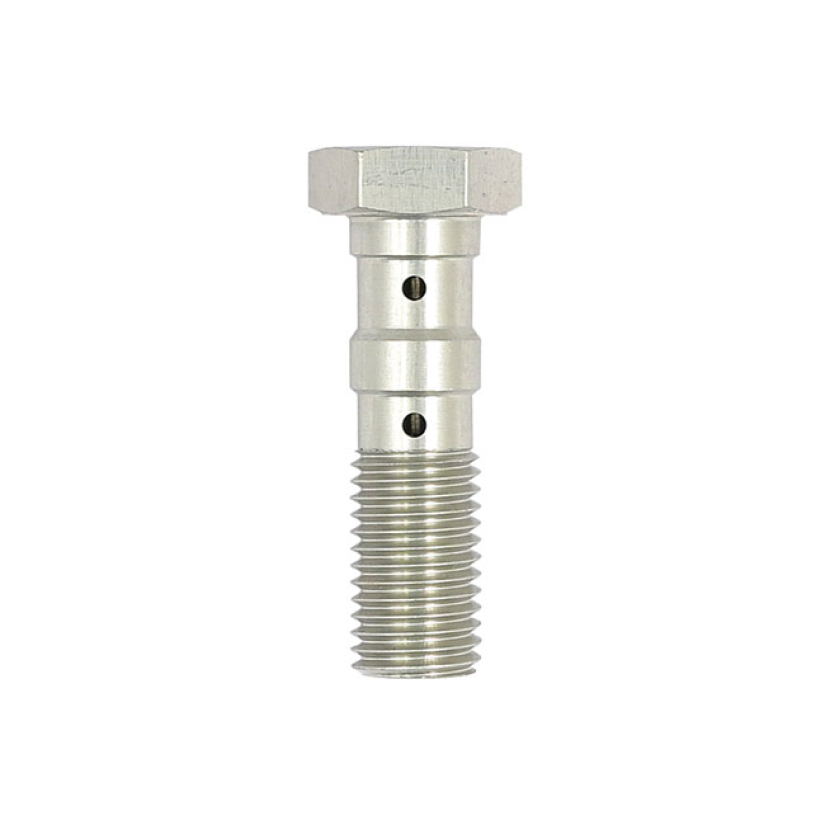 TRW DOUBLE BANJO BOLT SILVER ANODIZED M10X1.25 LENGTH 33MM BELOW HEADT 510489