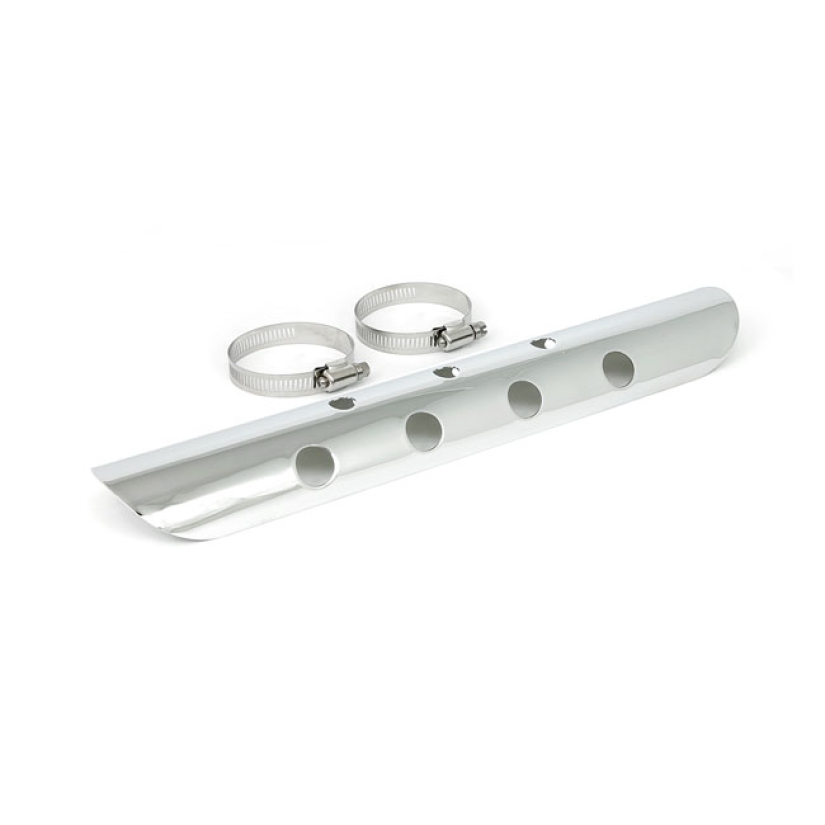 UNIVERSAL BULLET HOLE HEAT SHIELD 14" LONG CHROME HEAT SHIELD; 14" (35 510594