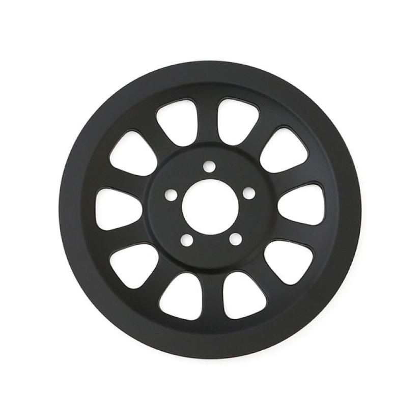 PULLY COVER, ''HOLES'' 66T. BLACK MATTE BLACK. FULLY COVERS THE OEM RE 512856