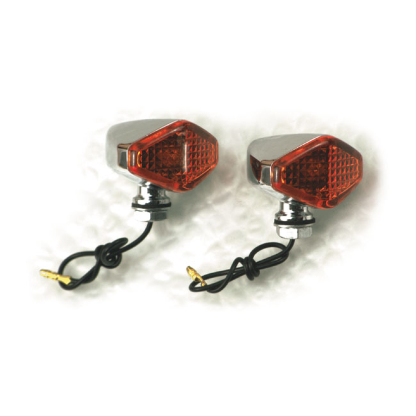 DIAMOND TURN SIGNALS. CHROME. AMBER LENS CHROME PLATED. 12-VOLT; SINGL 514351