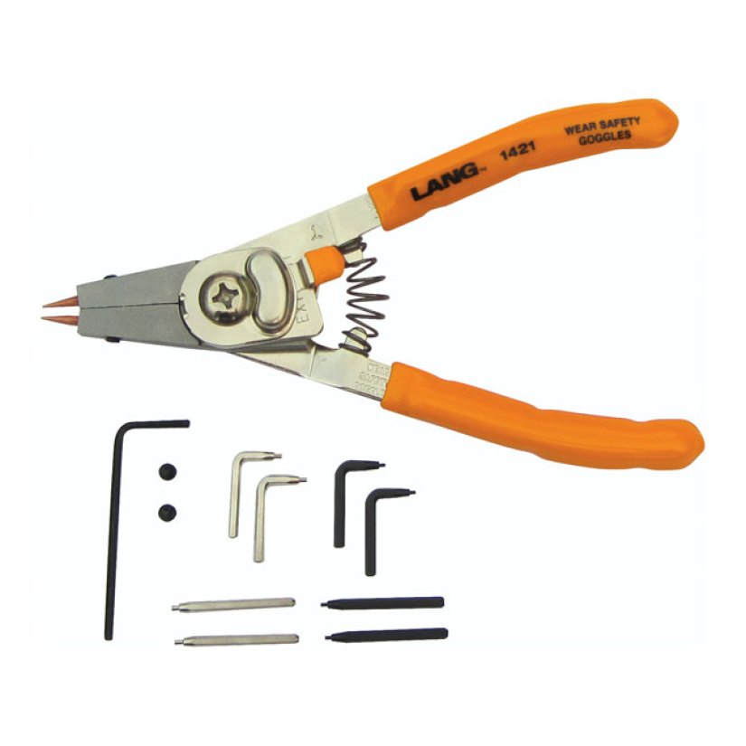 LANG TOOLS, '' QUICK SWITCH'' #1421 SMALL RETAINING RING PLIER CONVERT 514587