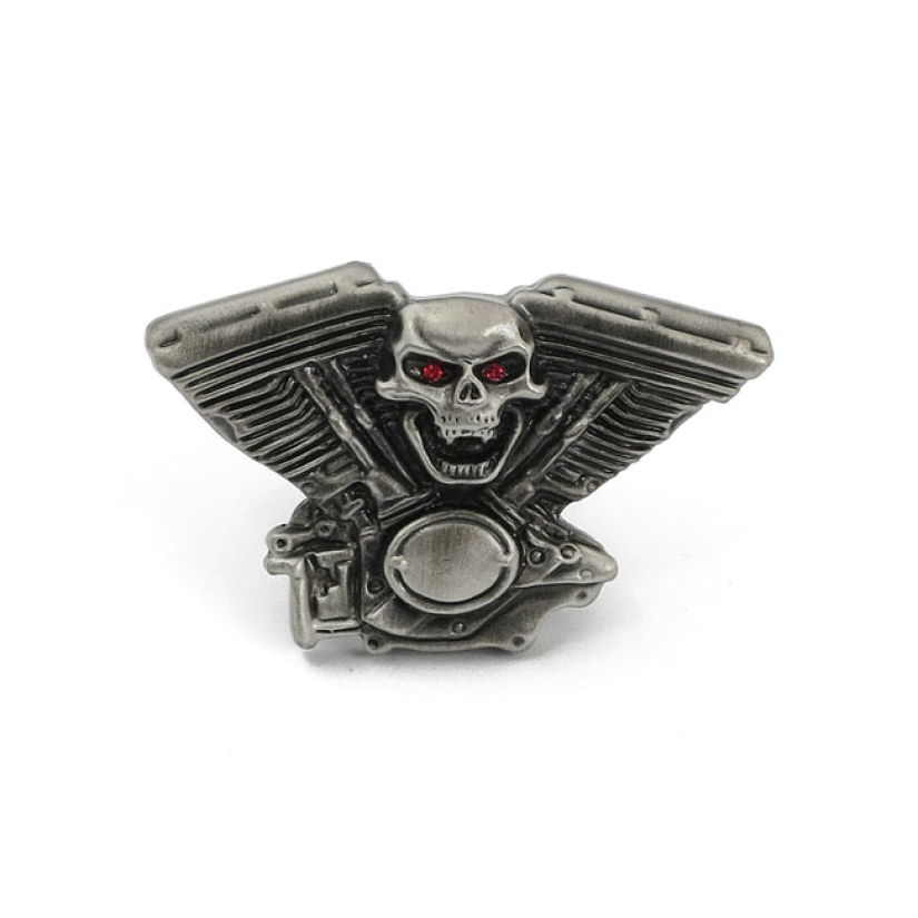 LICENSE PLATE MOUNT KIT ENGINE SKULL. PEWTER PEWTER EMBLEMS; WITH WING 515778
