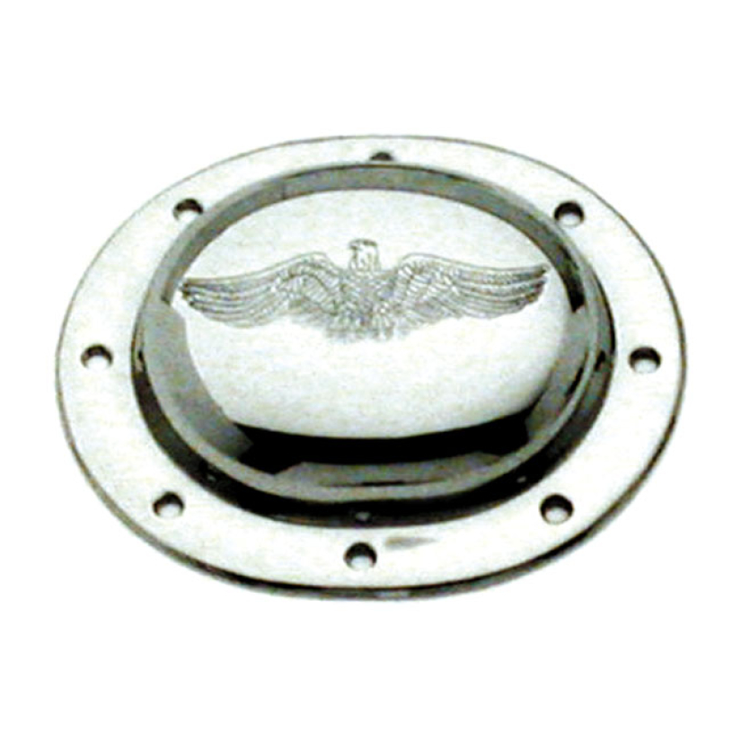 PAUGHCO, DERBY COVER. CHROME. EAGLE EMBOSSED OEM STYLE REPRODUCTION FO 555841