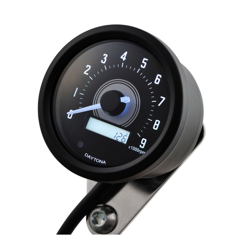 DAYTONA, VELONA 60MM TACHOMETER BLACK 9000 RPM BLACK FACE PLATE; BLACK 577197