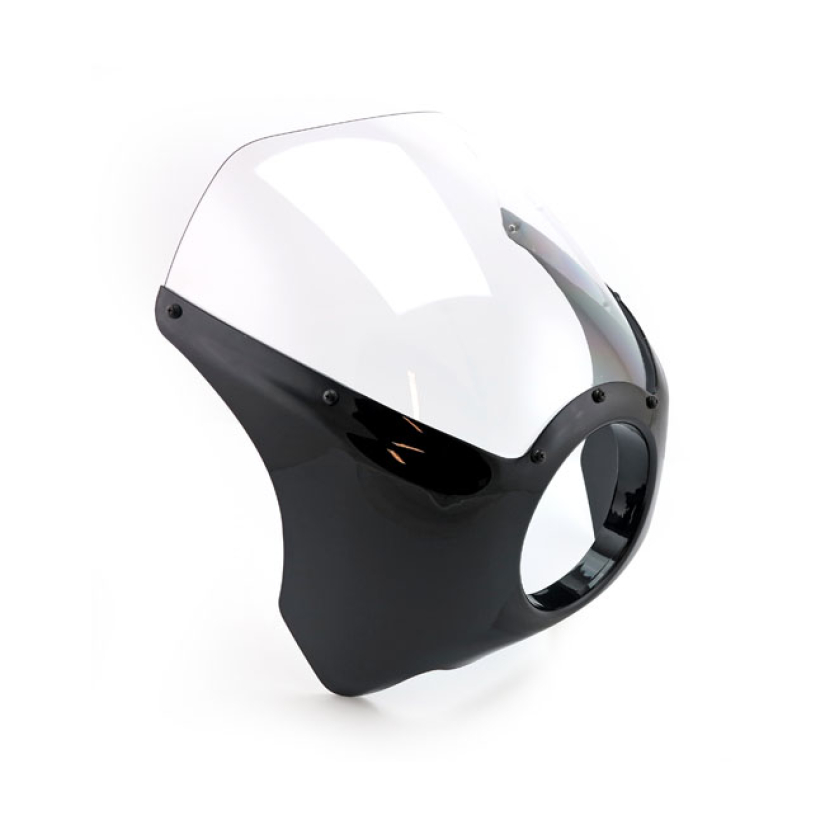 CAFE RACER STYLE MINI FAIRING. BLACK GLOSS BLACK. SMALL TRIPLE TREE MO 580664