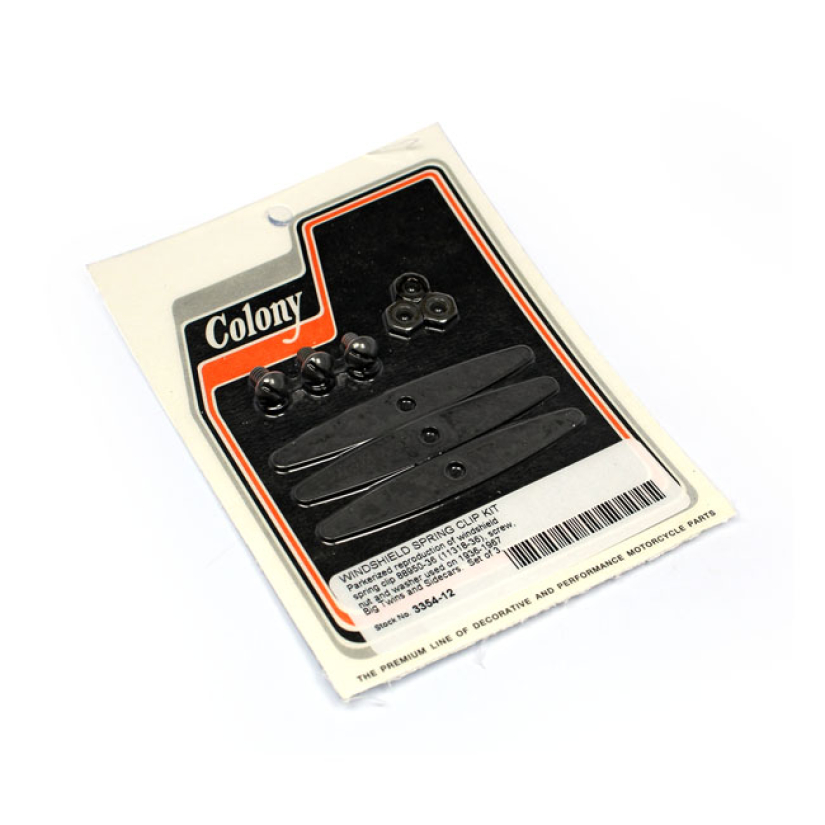 COLONY, WINDSHIELD SPRING CLIP KIT BLACK PARKERIZED. REPRODUCTION INST 590079