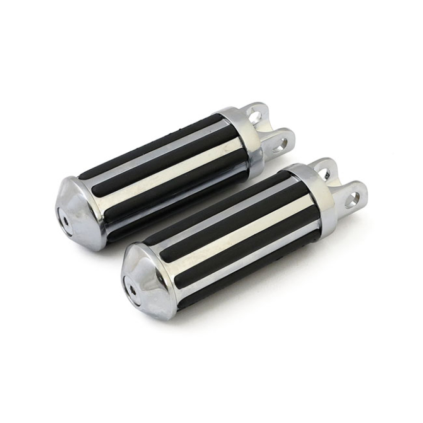 RAIL FOOT PEGS LARGE DIAMETER. CHROME W/RUBBER INLAYS TRADITIONAL (LAR 599080