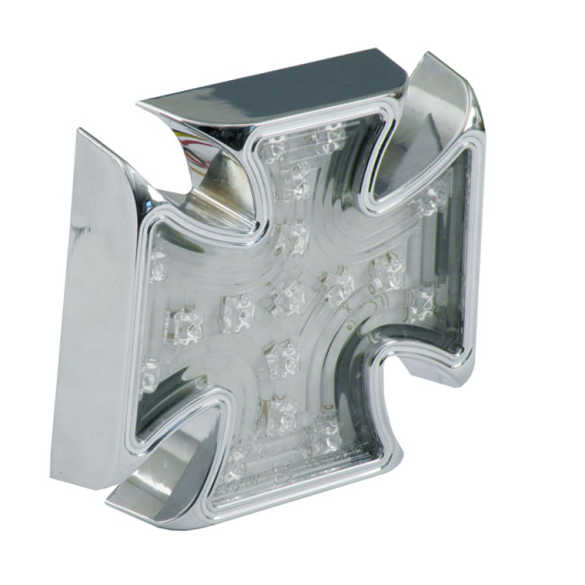 MALTESE CROSS BILLET LED TAILLIGHT. CLEAR LENS LED LIGHTED MALTEZER CR 900394