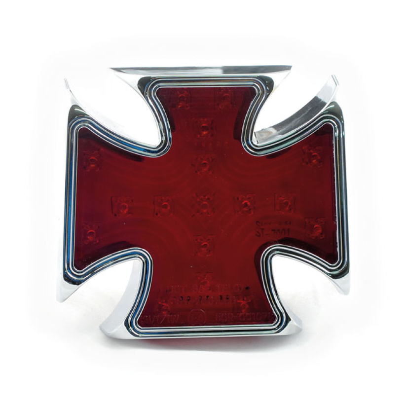 MALTESE CROSS BILLET LED TAILLIGHT. RED LENS LED LIGHTED MALTEZER CROS 900395