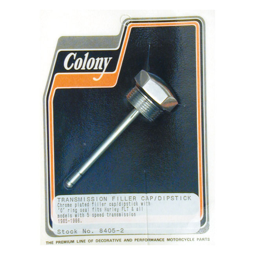 COLONY, TRANSMISSION FILL PLUG. DOMED HEX STYLE CHROME. WITH DIPSTICK. 900562