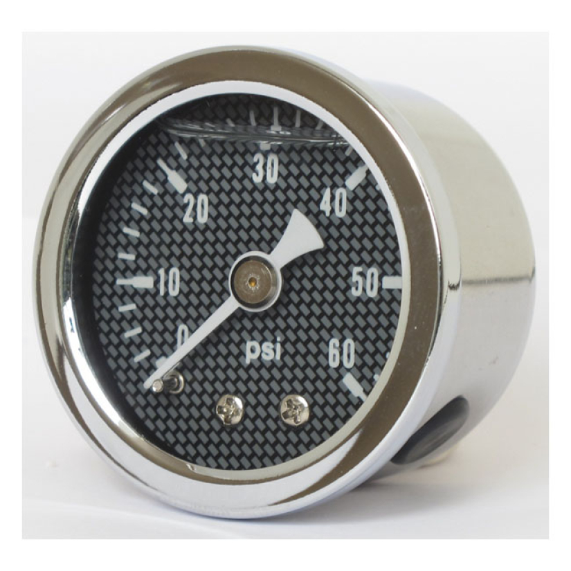 MARSHALL OIL PRESSURE GAUGE, 0-60 PSI. STAINLESS HOUSING CARBON FIBER 900828