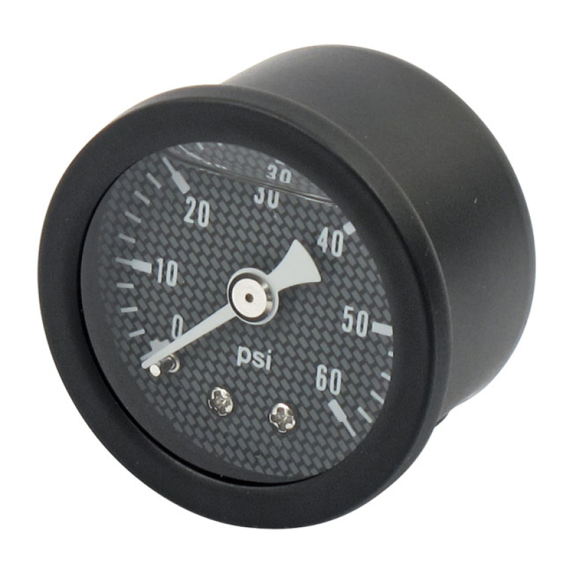 MARSHALL OIL PRESSURE GAUGE, 0-60 PSI. BLACK HOUSING CARBON FIBER FACE 901124