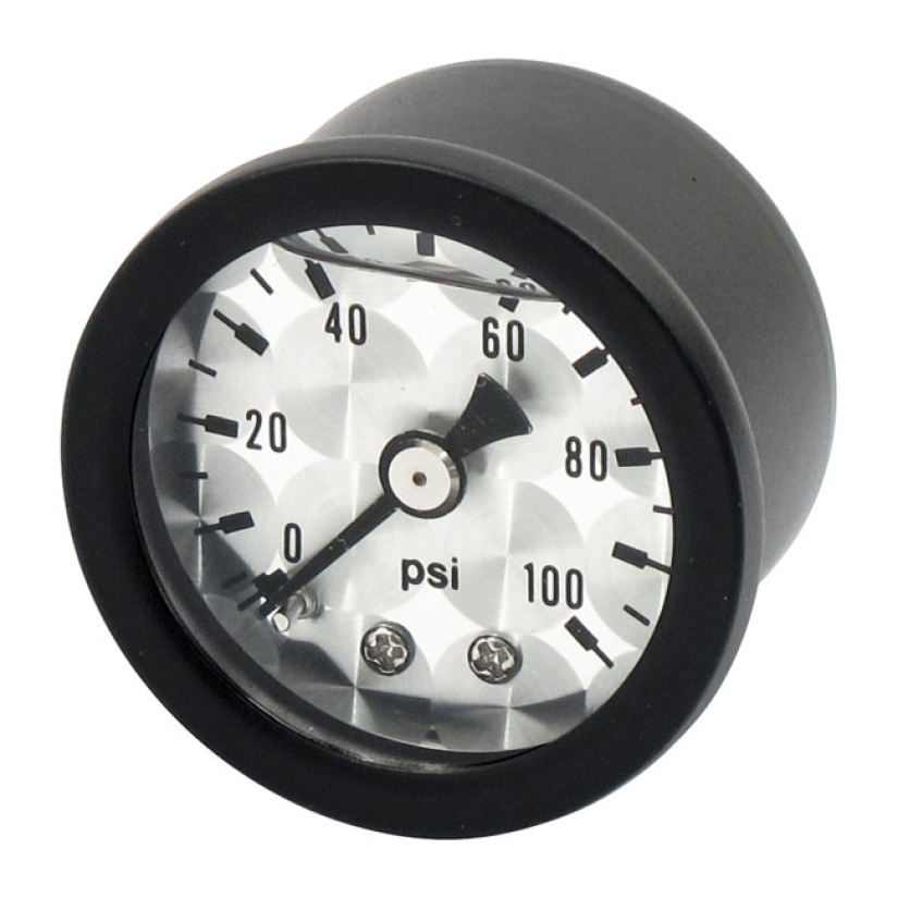 MARSHALL OIL PRESSURE GAUGE, 0-100 PSI. BLACK HOUSING ENGINE TURNED FA 901131