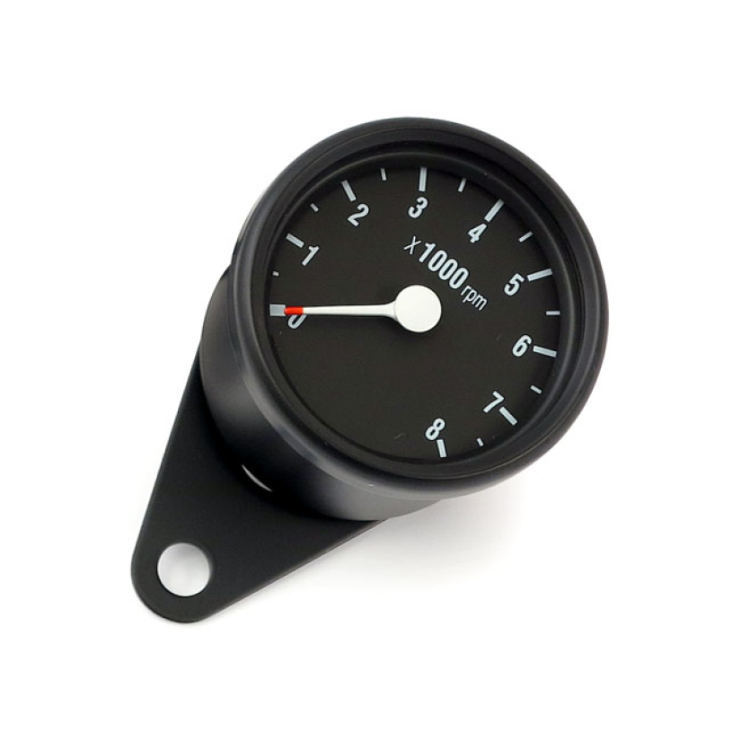 MINI TACHOMETER, ELECTRONIC. 8000 RPM. BLACK BLACK HOUSING. BLACK FACE 901461