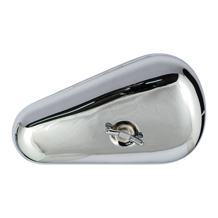 PAUGHCO, TEARDROP EARLY TOOL BOX SMOOTH. CHROME RIGHT SIDE. EARLY OEM 902947