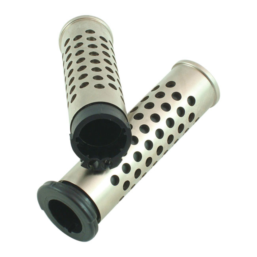 HANDLEBAR GRIP SET, SHOOTER NICKEL PLATED ALUMINUM. THROTTLE SLEEVE IN 908002