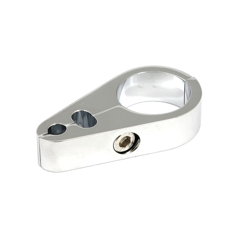 2-PIECE FRAME CABLE CLAMP. THROTTLE/IDLE/BRAKE. CHROME CHROME; 1" ID; 910567