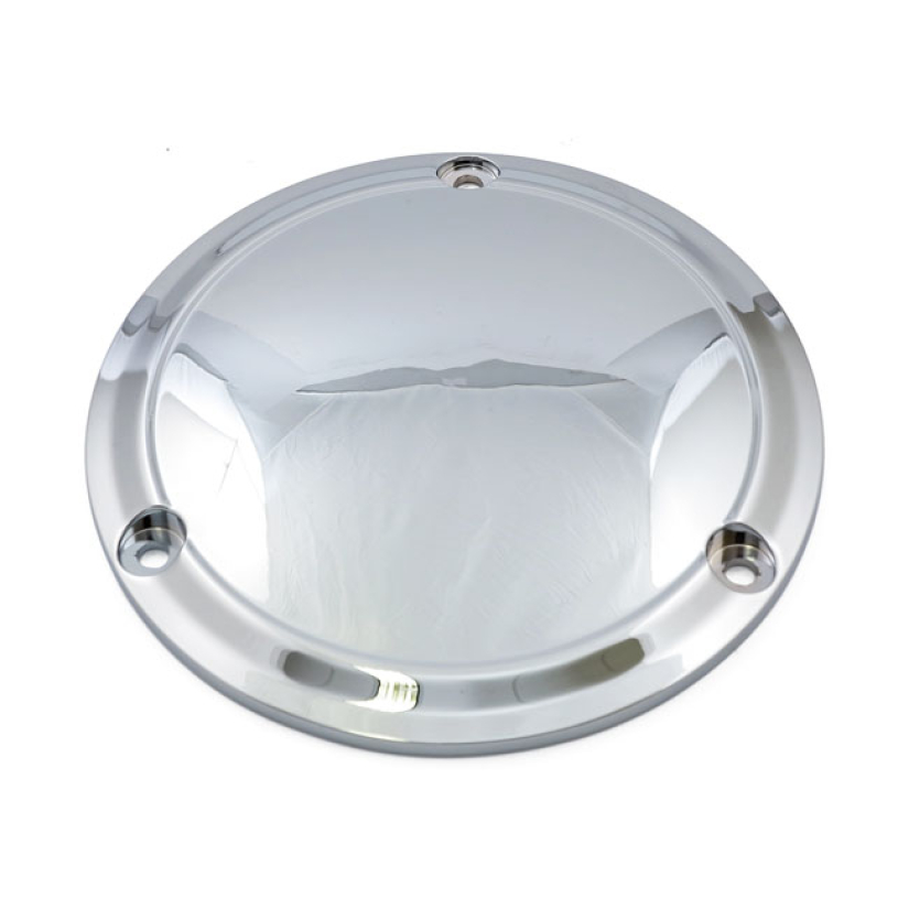 DERBY COVER, STEPPED. CHROME DIE-CAST ALUMINUM CLUTCH COVER. 3-HOLE MO 914061
