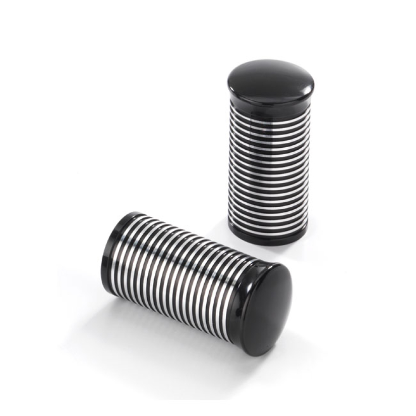 KUSTOM TECH, FL HANDLEBAR GRIP ENDS. RIBBED BLACK CC ALU BLACK ANODIZE 914962