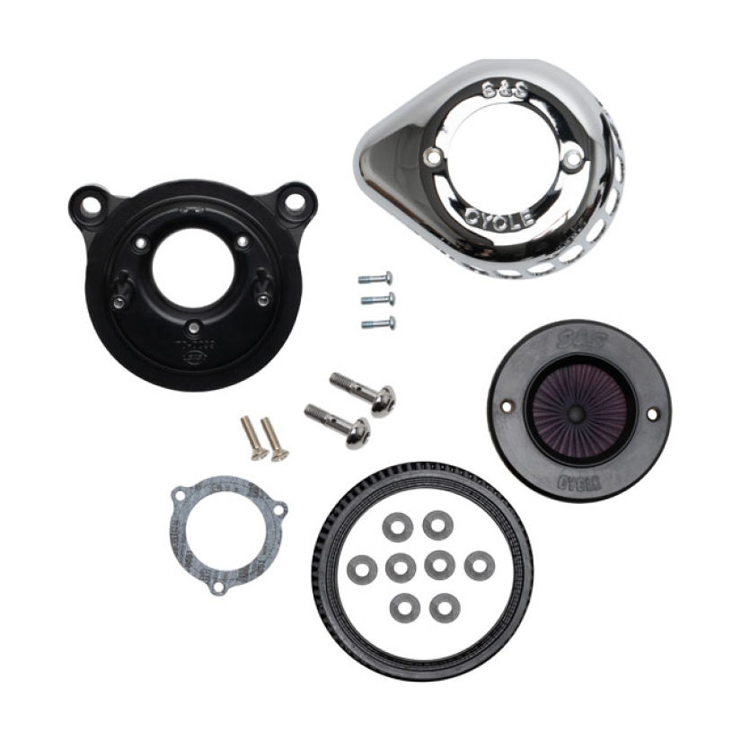 S&S, ''AIR STINGER STEALTH'' AIR CLEANER KIT. TEARDROP, CHROME WITH A 923179