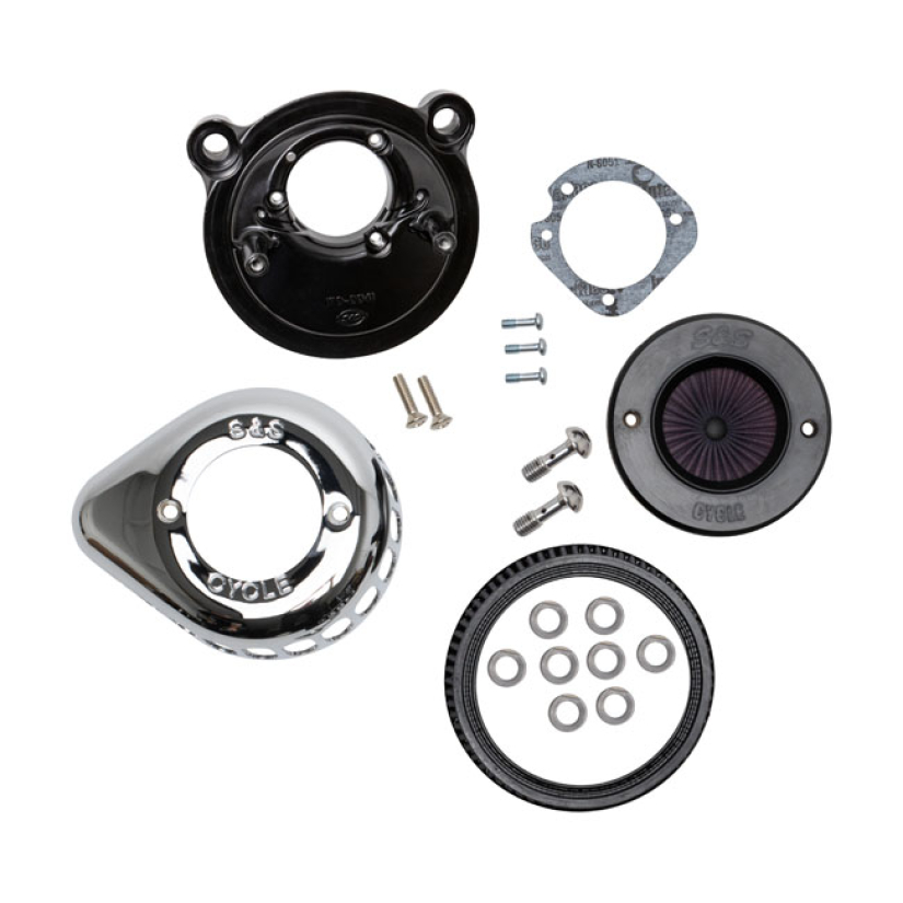 S&S, ''AIR STINGER STEALTH'' AIR CLEANER KIT. TEARDROP, CHROME WITH A 923183
