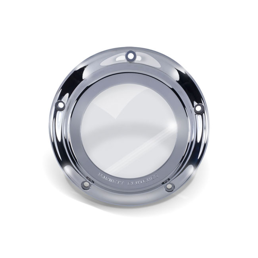 BARNETT, CLEAR DERBY COVER. CHROME CHROME PLATED BILLET ALUMINUM. THE 923387