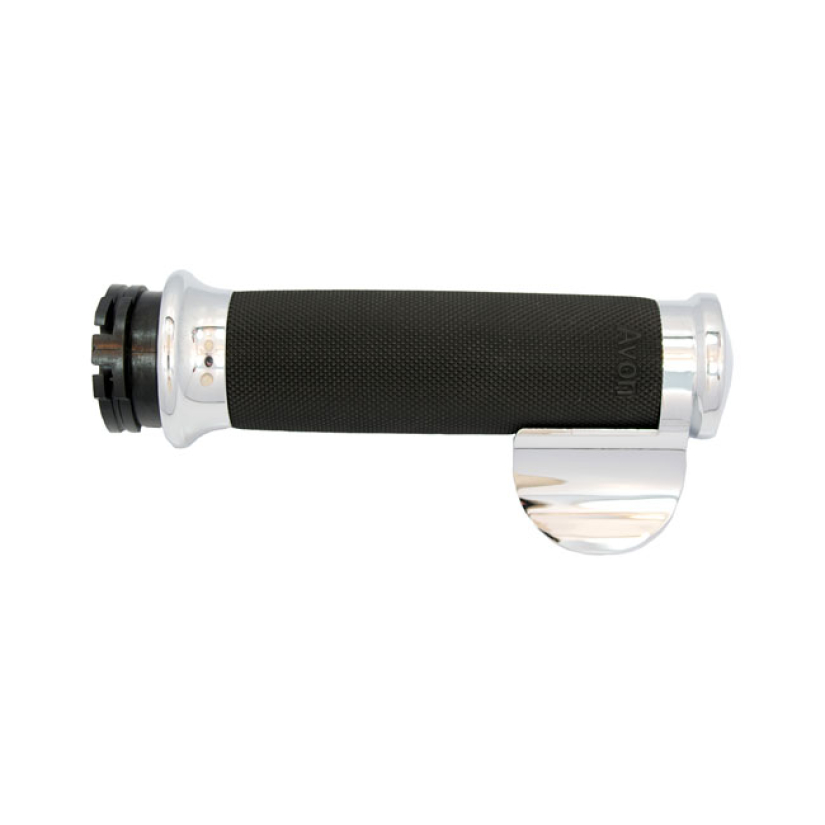 AVON CUSTOM CONTOUR GRIPS, CHROME/BLACK RUBBER WITH THROTTLE BOSS. USA 923623