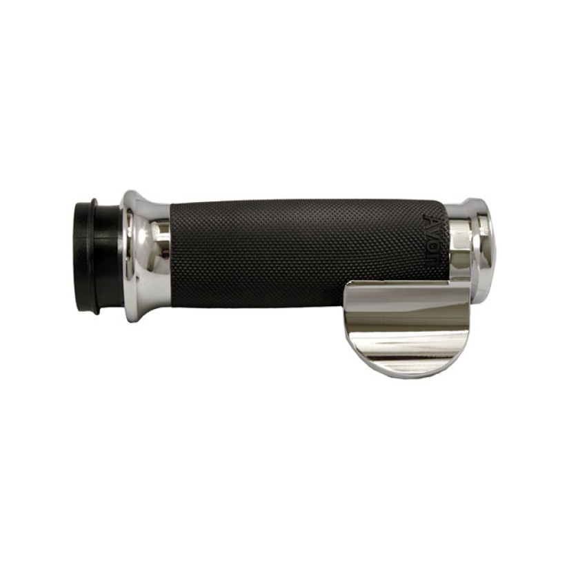 AVON CUSTOM CONTOUR GRIPS, CHROME/BLACK RUBBER WITH THROTTLE BOSS. USA 923624