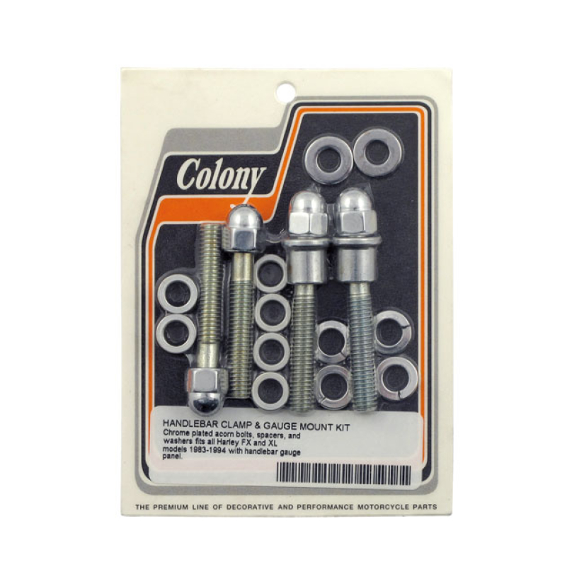 COLONY HANDLEBAR CLAMP & GAUGE MOUNT KIT. ACORN CHROME PLATED 83-94 FX 929038