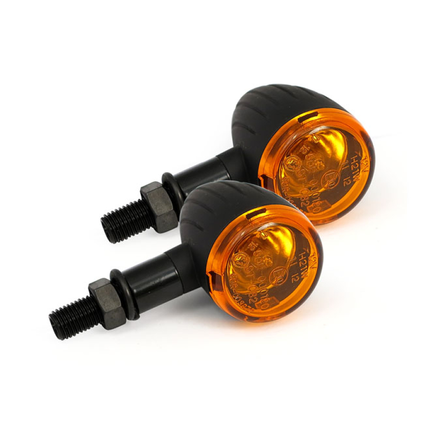 MINI BULLET TURN SIGNALS, BLACK GROOVED 940907