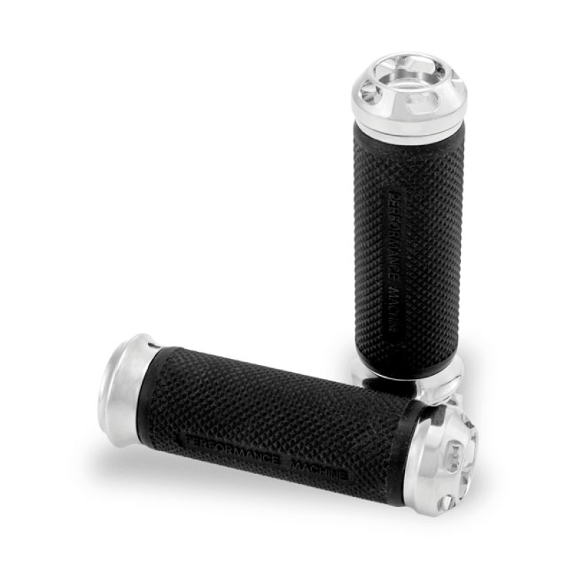 PERFORMANCE MACHINE, APEX HANDLEBAR GRIPS. CHROME CNC MACHINED PERFORM 952926