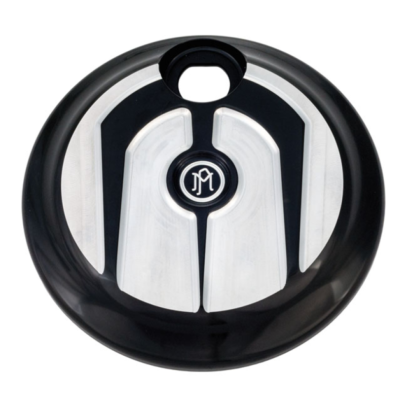 PM, ''SCALLOP'' TOURING FUEL TANK DOOR COVER. CONTRAST CUT BLACK ANODI 953454