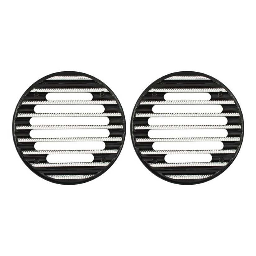 COVINGTONS, FINNED SPEAKER COVERS. LARGE. BLACK DCE BLACK ANODIZED ALU 953905