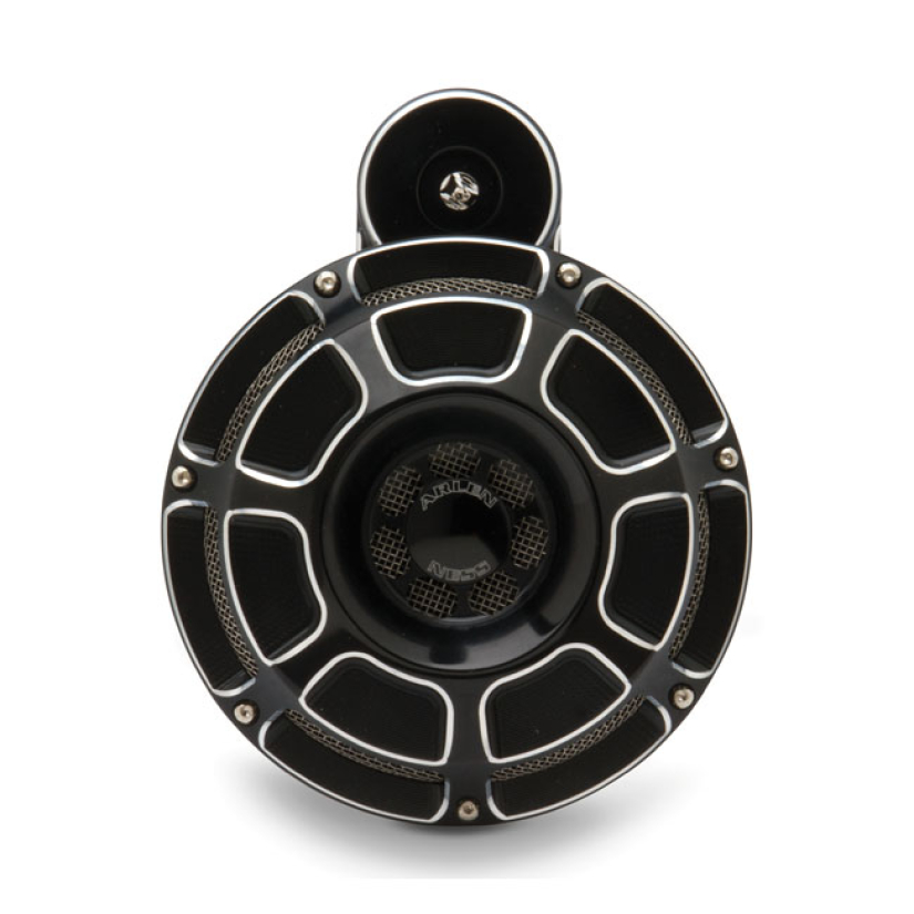 ARLEN NESS, BILLET HORN KIT, BEVELED. BLACK CC BLACK ANODIZED CONTRAST 956361